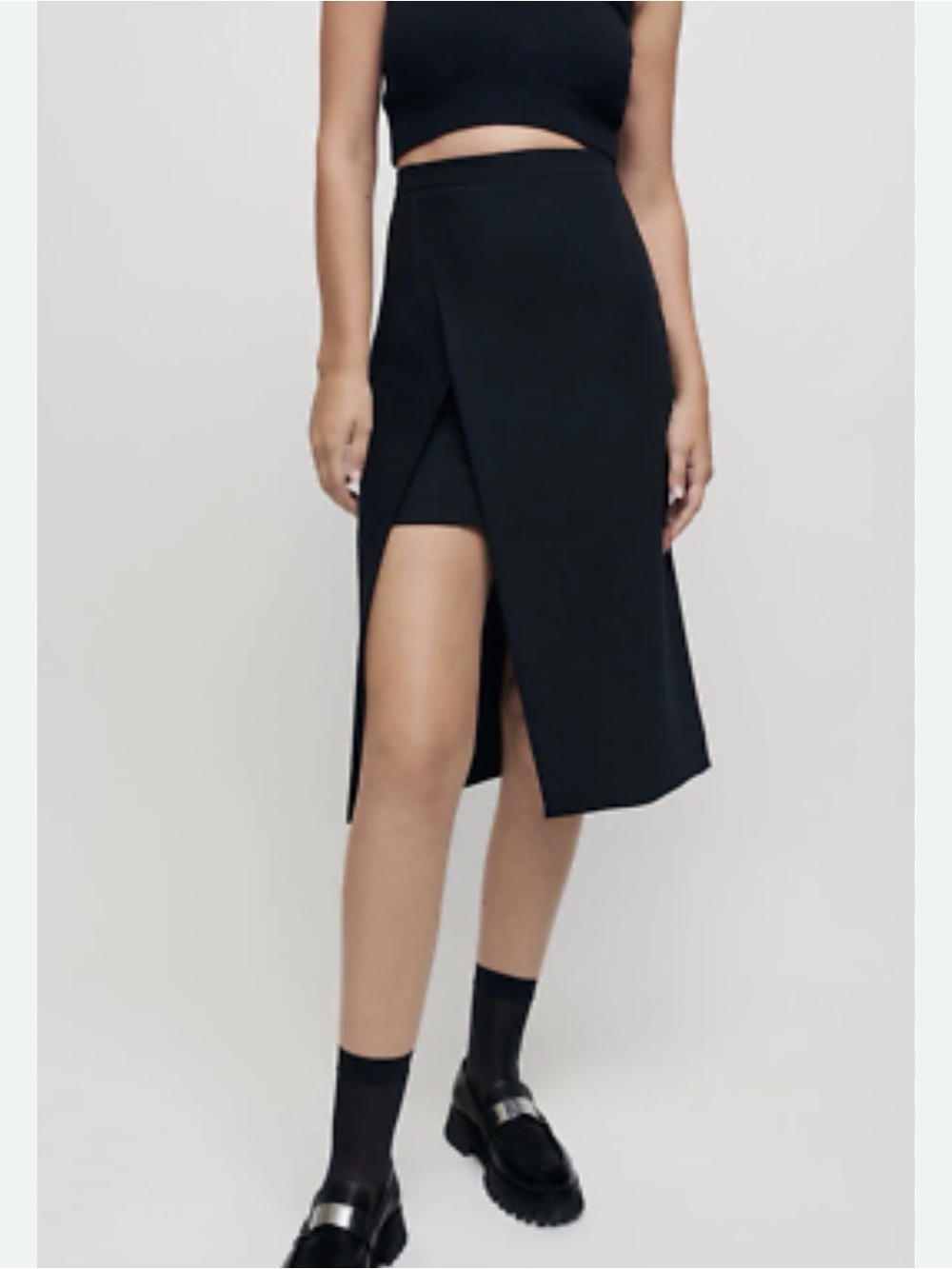 Maje Black Wrap-Front Midi Skirt
